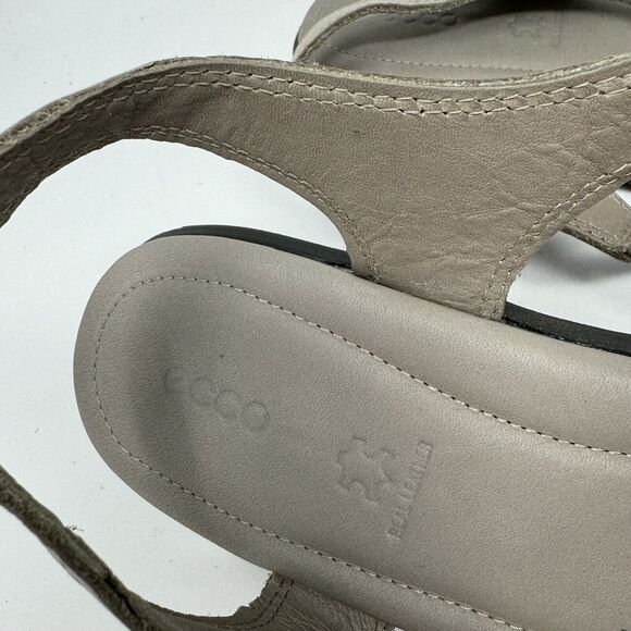 Ecco Felicia Wedge Slingback Strappy Sandals Tan Gray Leather Womens Sz 41 10.5 - Picture 4 of 6